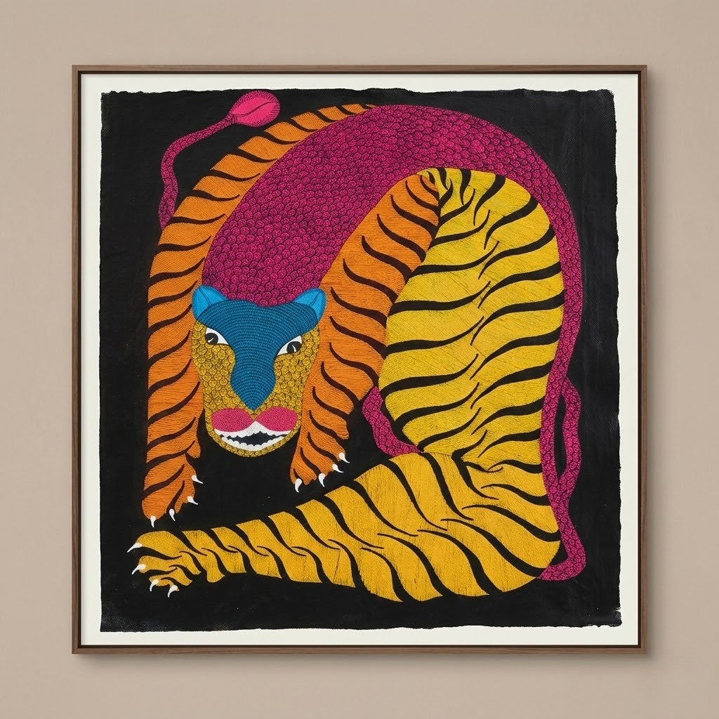 Resting Tiger — Hand Painted Gond Art from Madhya Pradesh