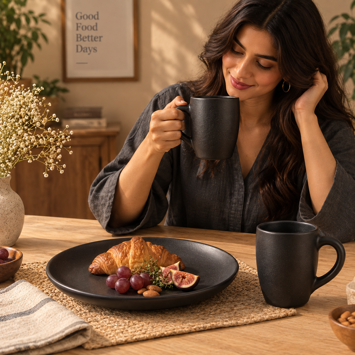 Ember Meal Set | Mug & Plate Combo, Black Pottery | Nizamabad, Azamgarh