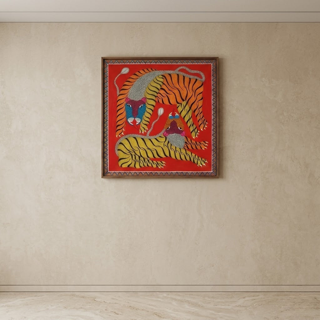 Twin Tigers — Hand Painted Gond Art from Madhya Pradesh