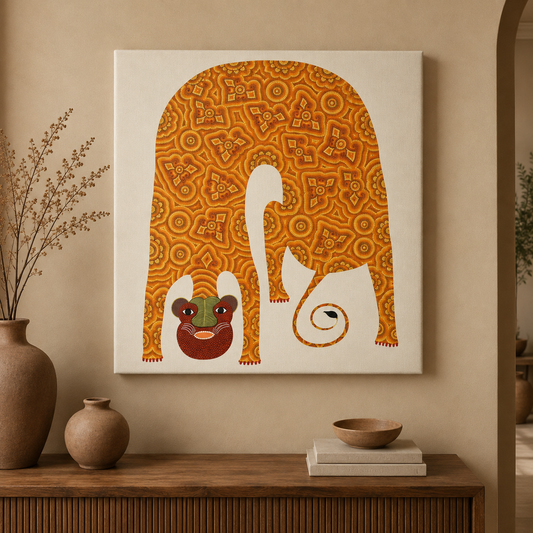 Tiger Painting – Traditional Animal Pithora Art from Chhota Udaipur, Gujarat