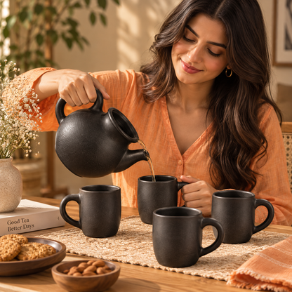 Noir Brew | Teapot & Mug Set, Black Pottery | Nizamabad, Azamgarh