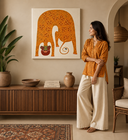 Tiger Painting – Traditional Animal Pithora Art from Chhota Udaipur, Gujarat
