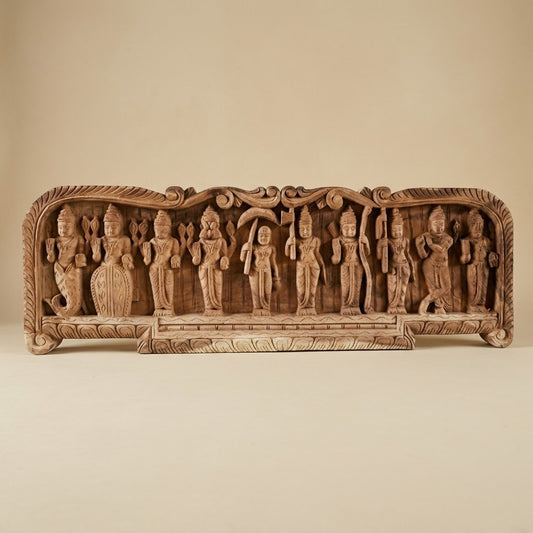 Ten Incarnations Processional Panel - Hand Carved in Poola Wood from Madhavamala, Andhra Pradesh