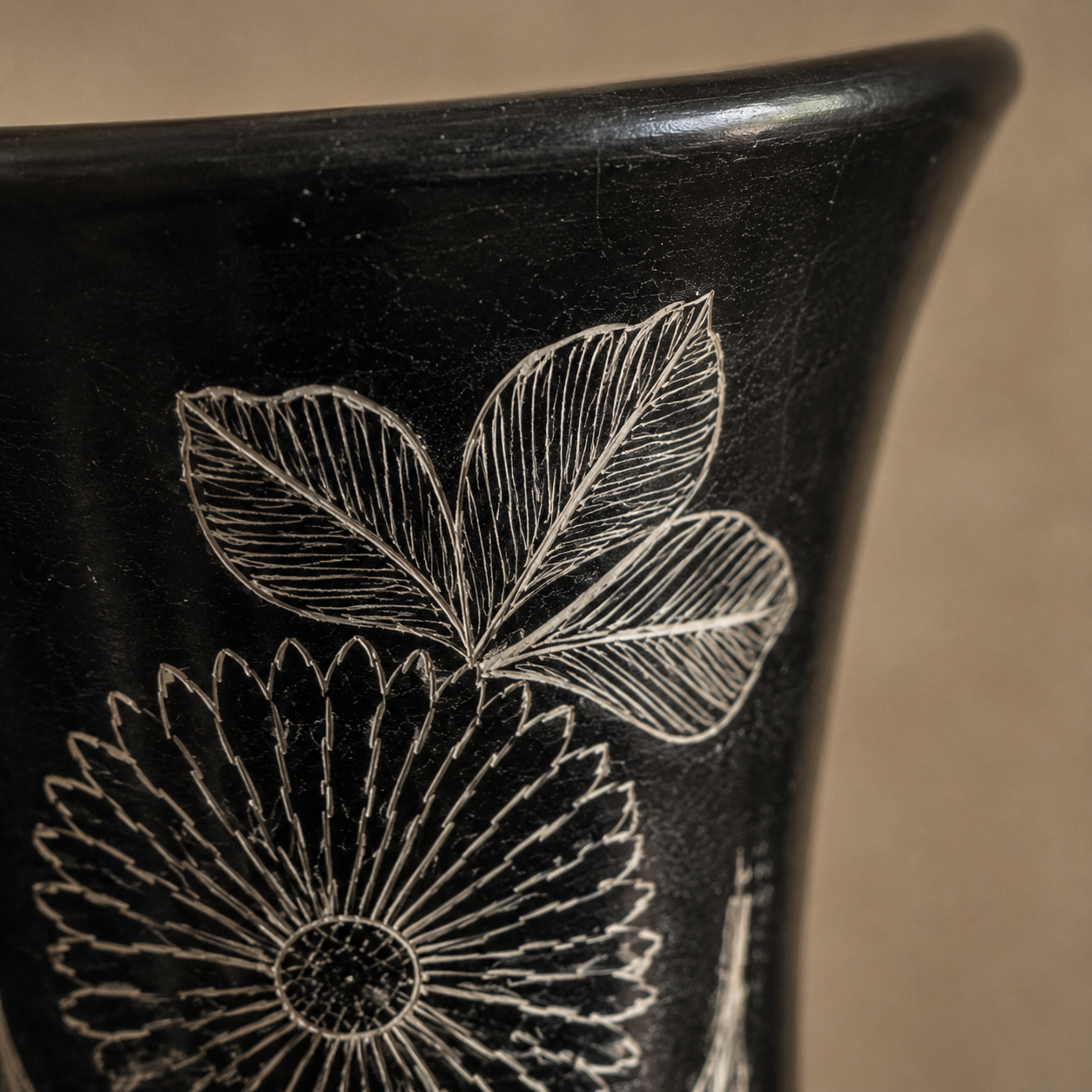 Fern Whisper | Flower Vase, Silver Inlay, Black Pottery | Nizamabad, Azamgarh