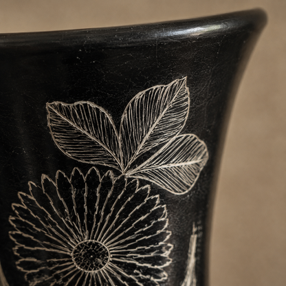 Fern Whisper | Flower Vase, Silver Inlay, Black Pottery | Nizamabad, Azamgarh