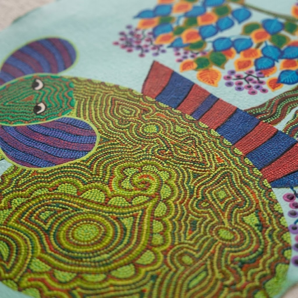Elephant Carrying the Village - Hand Painted Pithora art from Chhota Udaipur, Gujarat