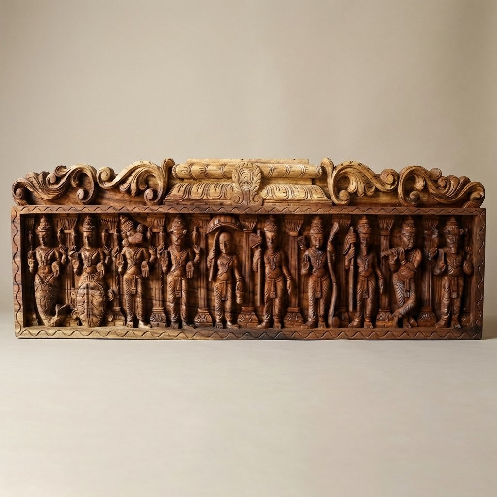 Dasavatara Gopuram Lintel - منحوت يدويًا في خشب البولا من مادافامالا، أندرا براديش
