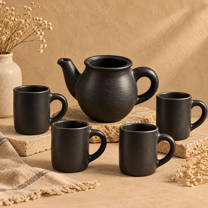 Noir Brew | Teapot & Mug Set, Black Pottery | Nizamabad, Azamgarh