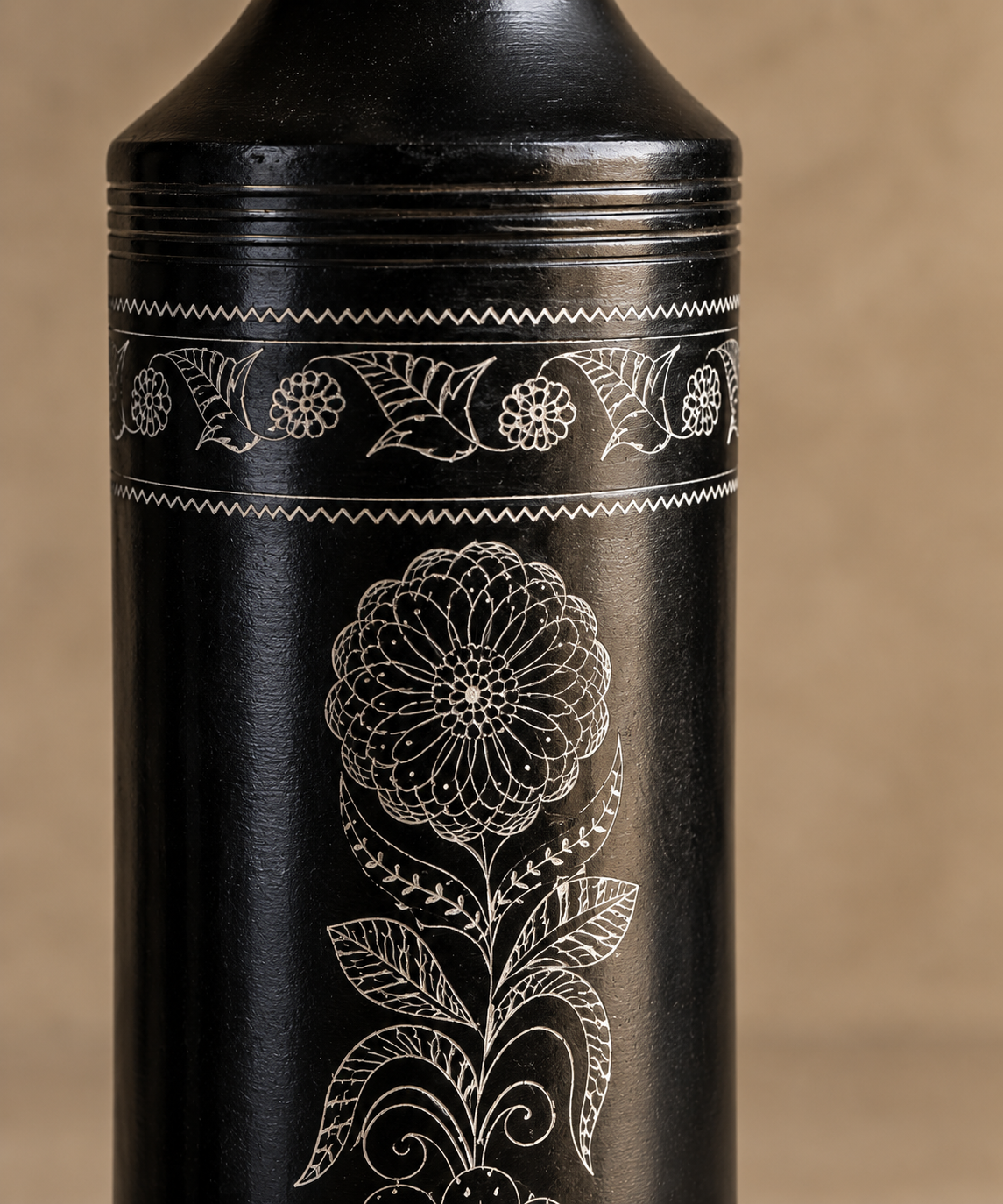 Obsidian Scepter | Flower Vase, Silver Inlay, Black Pottery | Nizamabad, Azamgarh