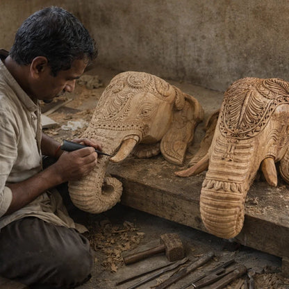 Gaja Dvara Pair - Hand Carved in Poola Wood from Madhavamala, Andhra Pradesh