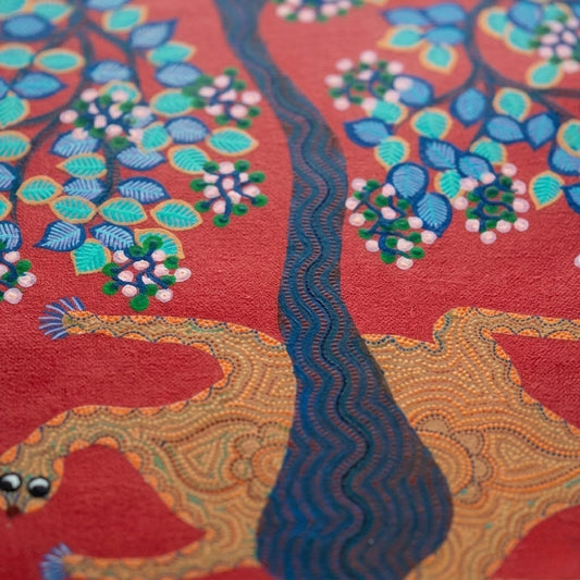 Leopard Beneath the Fruit Tree - Hand Painted Animal Pithora art from Chhota Udaipur, Gujarat