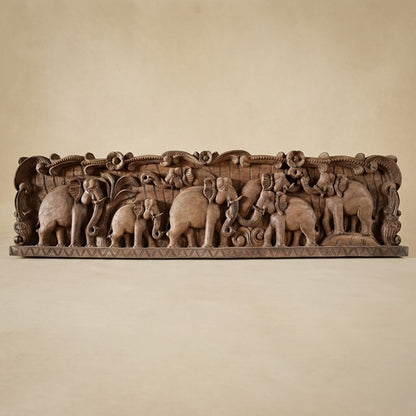Gaja Yatra Lintel - Hand Carved in Poola Wood from Madhavamala, Andhra Pradesh