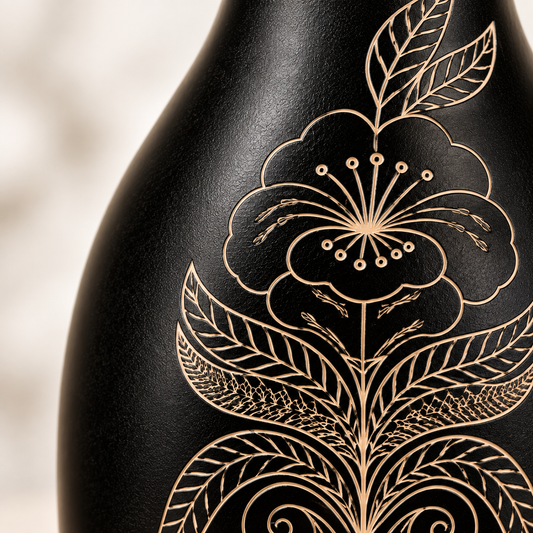 Lotus Veil | Flower Vase, Silver Inlay, Black Pottery | Nizamabad, Azamgarh