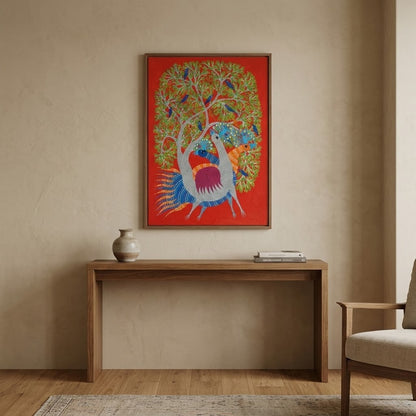 Peacocks Beneath the Living Tree — Hand Painted Gond Art from Madhya Pradesh