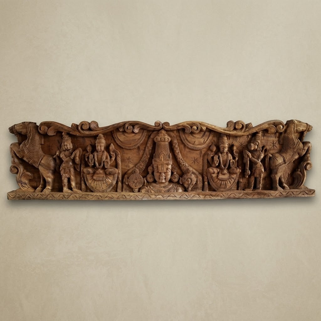Vaikuntha Frieze - Hand Carved in Poola Wood from Madhavamala, Andhra Pradesh