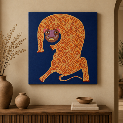 Tiger in Patient Stillness - Hand Painted Animal Pithora art from Chhota Udaipur, Gujarat