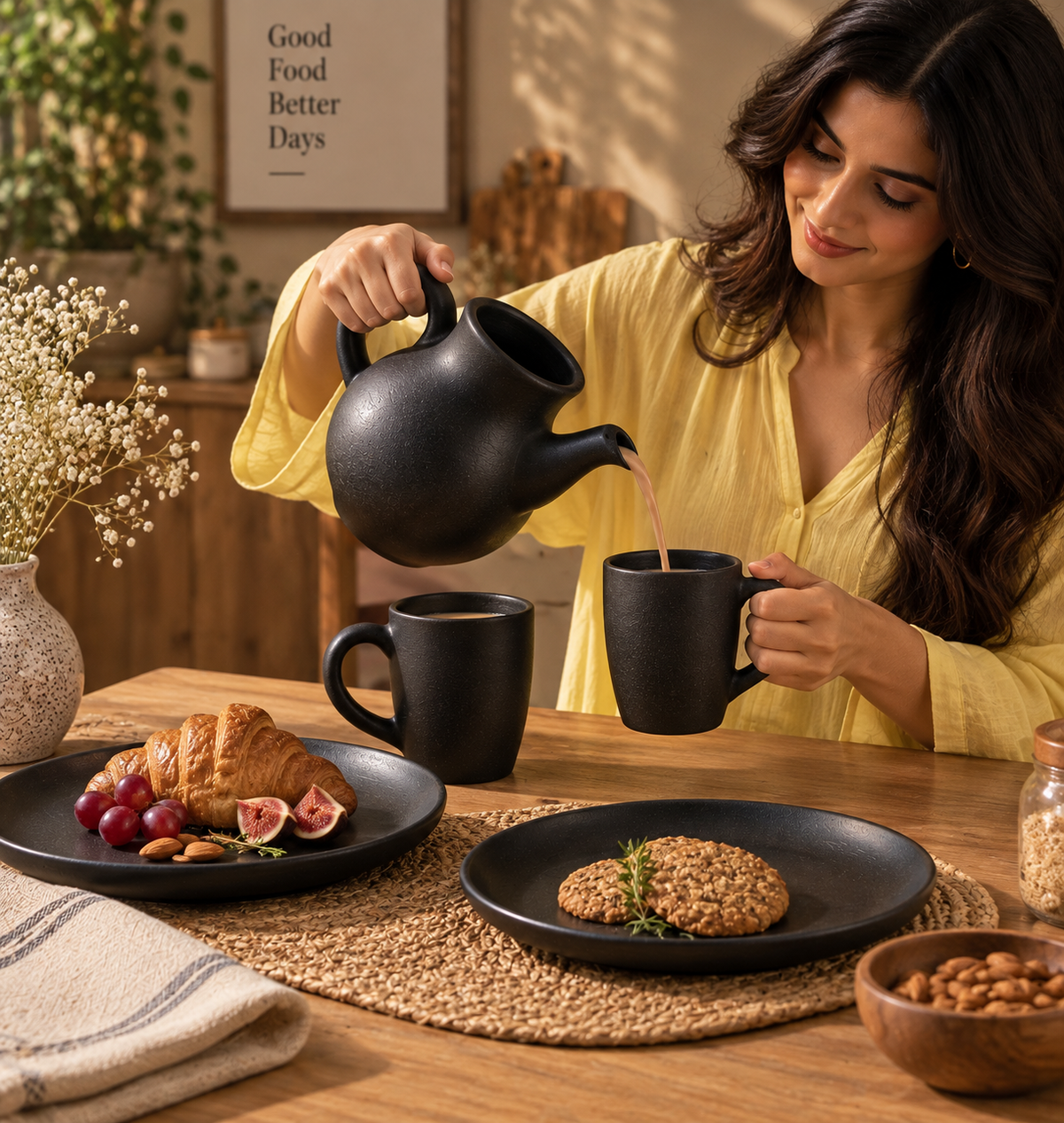 Hearth Pour | Teapot, Mugs & Plates Set, Black Pottery | Nizamabad, Azamgarh
