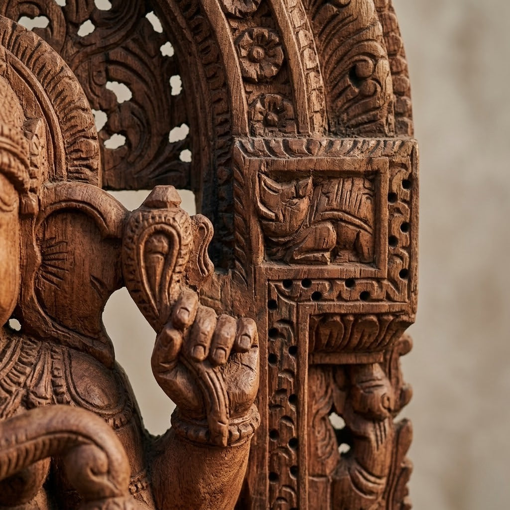 Jalivinayaka Pratishtha - Hand Carved in Poola Wood from Madhavamala, Andhra Pradesh
