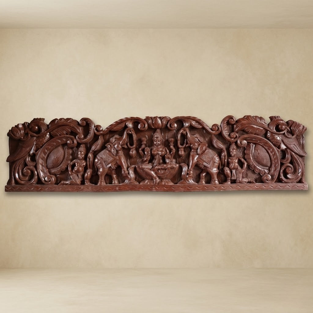 Gaja Lakshmi Crest - Hand Carved in Poola Wood from Madhavamala, Andhra Pradesh