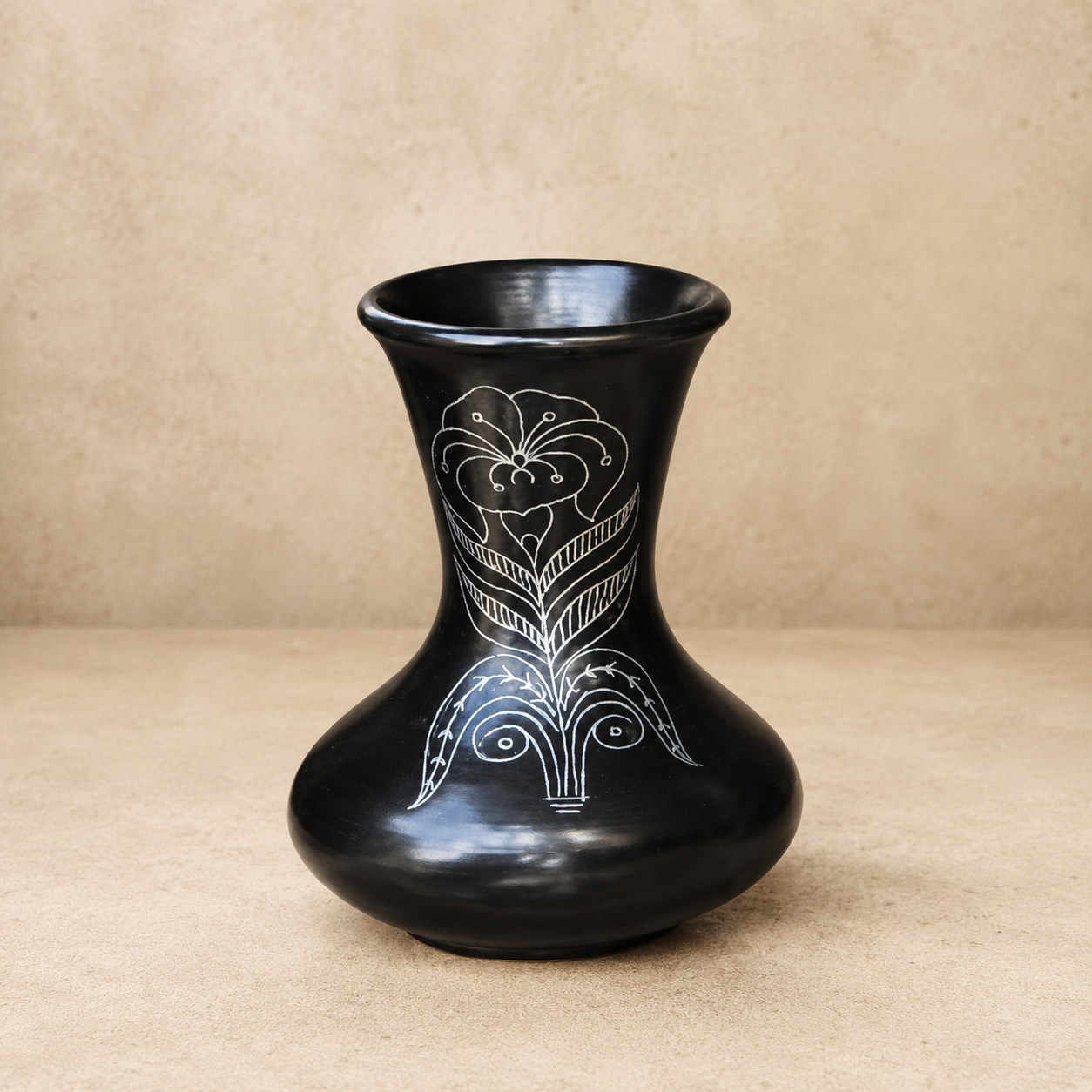 Bloom Crest | Flower Vase, Silver Inlay, Black Pottery | Nizamabad, Azamgarh