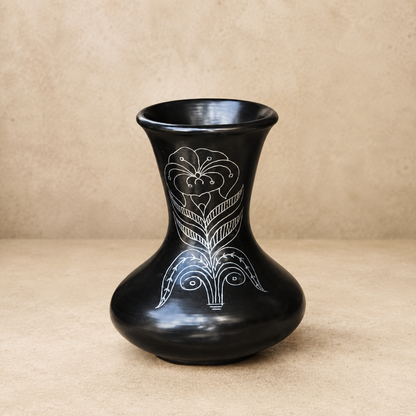 Bloom Crest | Flower Vase, Silver Inlay, Black Pottery | Nizamabad, Azamgarh