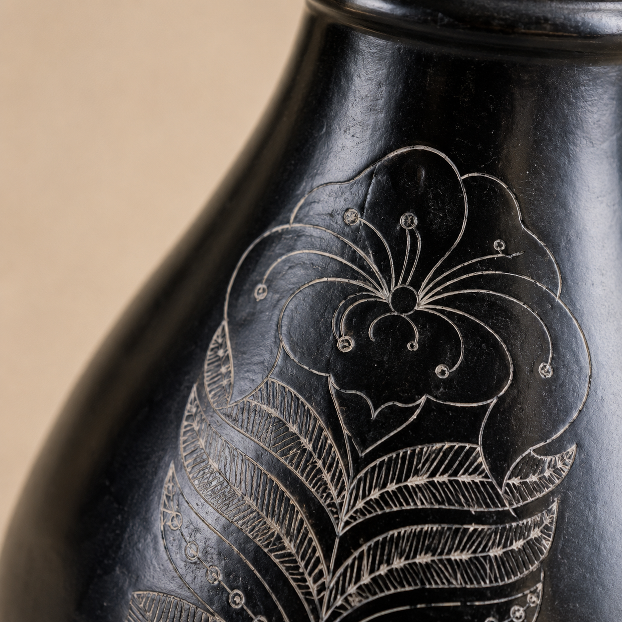 Regal Curve | Flower Vase, Silver Inlay, Black Pottery | Nizamabad, Azamgarh