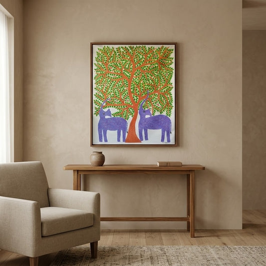 Guardians Beneath the Forest Canopy - Traditional Pithora Art from Chhota Udaipur, Gujarat