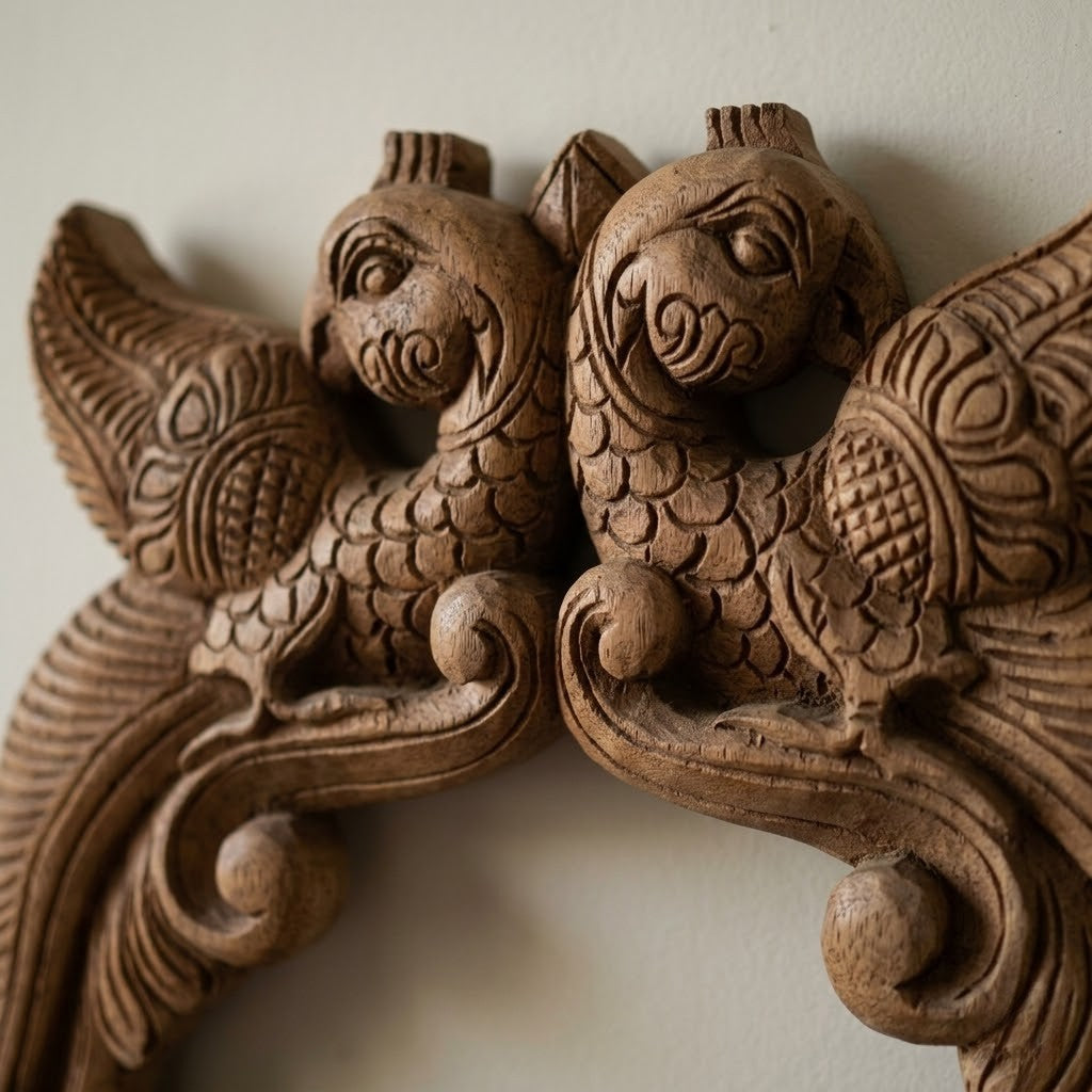 Dwi-Suka Pratibimba Frame - Hand Carved in Poola Wood from Madhavamala, Andhra Pradesh