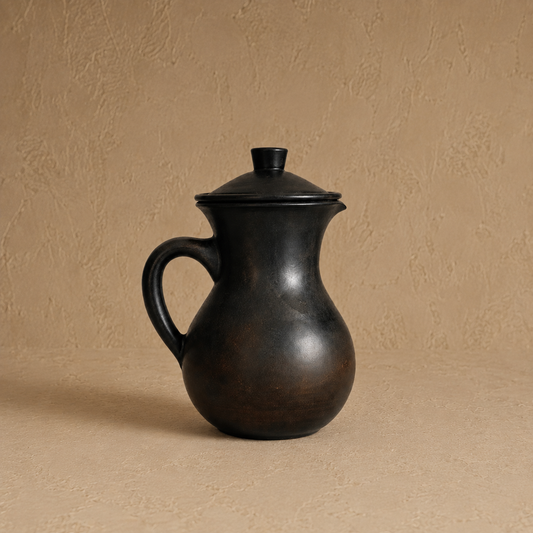 Lidded Black Pottery Jug – Handcrafted Clay Pitcher | Azamgarh Terracotta Art