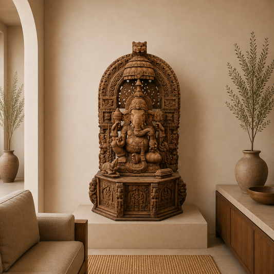 Jalivinayaka Pratishtha - Hand Carved in Poola Wood from Madhavamala, Andhra Pradesh