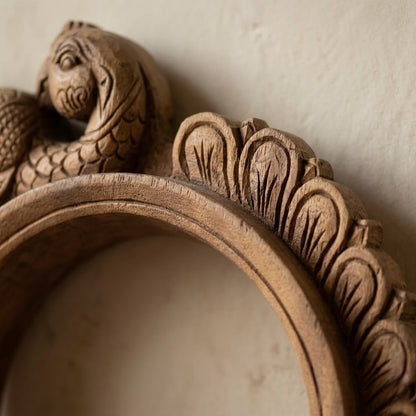 Pratibimba Mandala Wooden Mirror Frame - Hand Carved in Poola Wood - Madhavamala, Andhra Pradesh