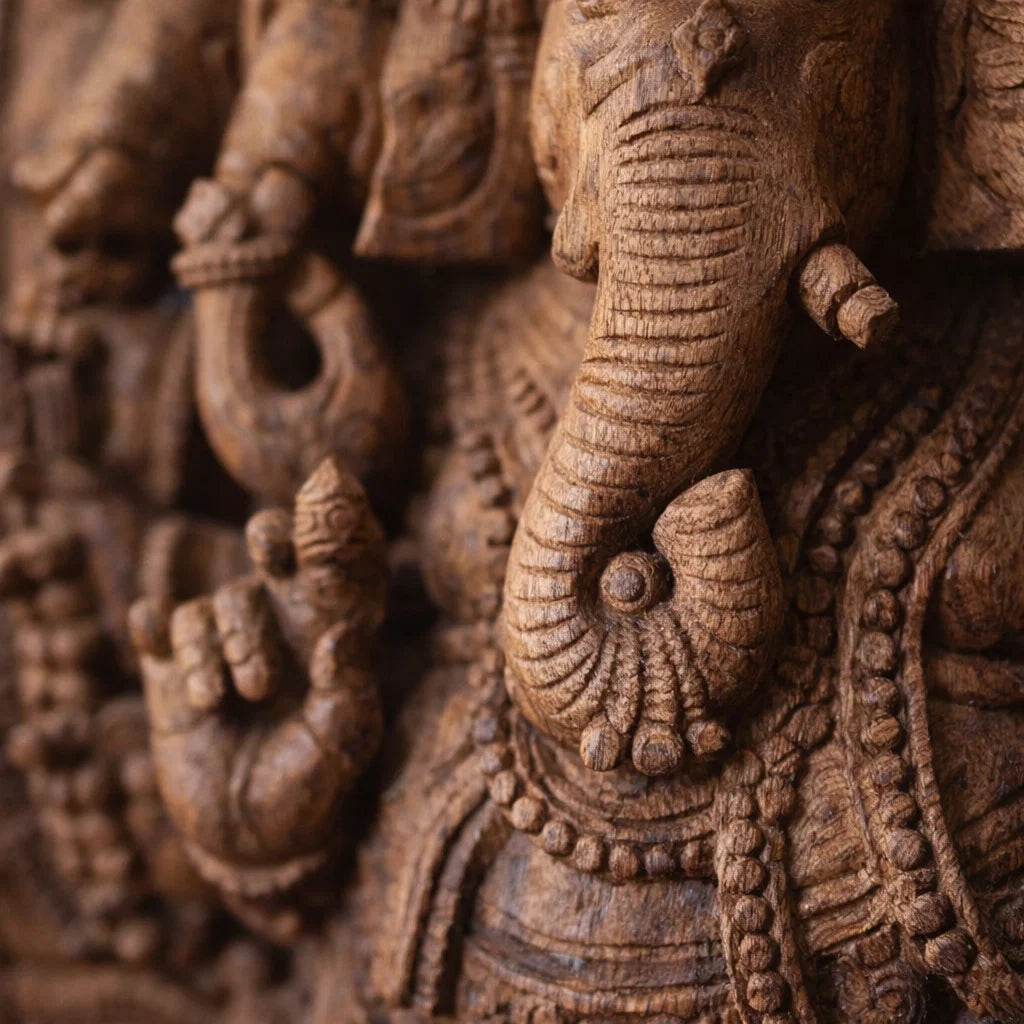 Panchamukha Ganapati Pratishtha - Hand Carved in Poola Wood from Madhavamala, Andhra Pradesh