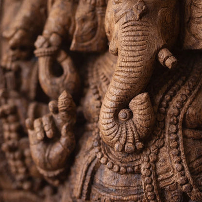 Panchamukha Ganapati Pratishtha - Hand Carved in Poola Wood from Madhavamala, Andhra Pradesh