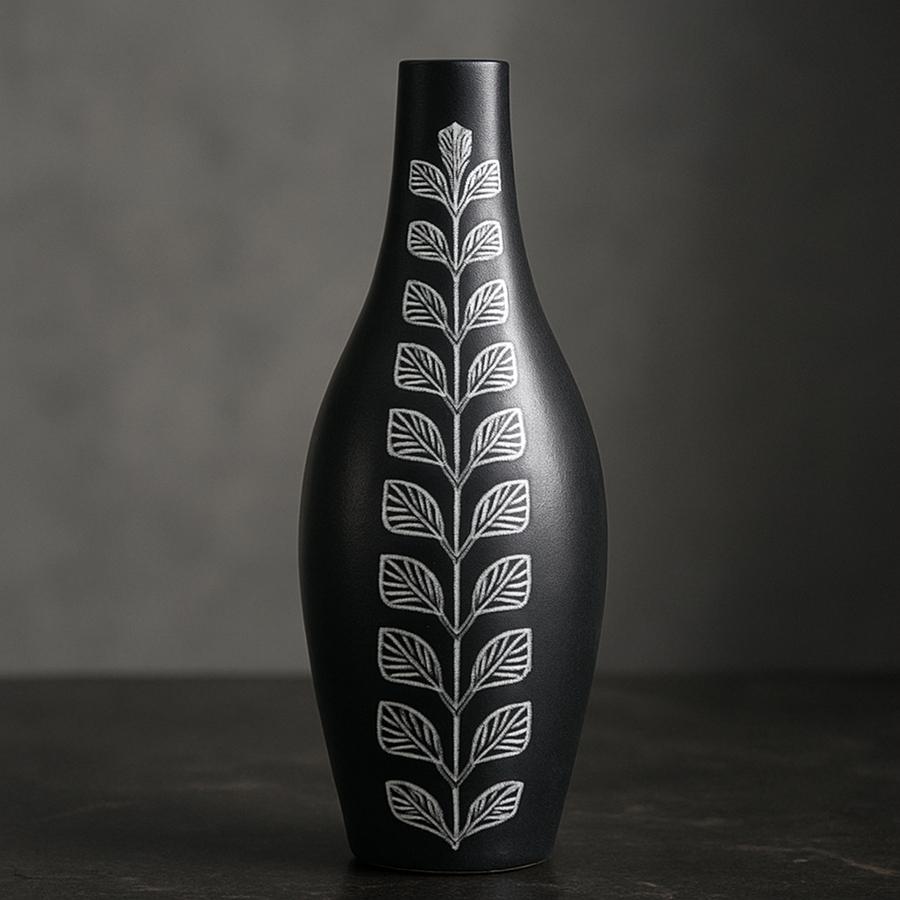 Engraved black pottery vase from Nizamabad