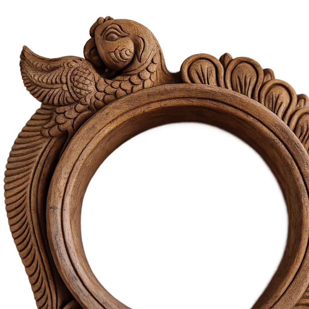 Pratibimba Mandala Wooden Mirror Frame - Hand Carved in Poola Wood - Madhavamala, Andhra Pradesh