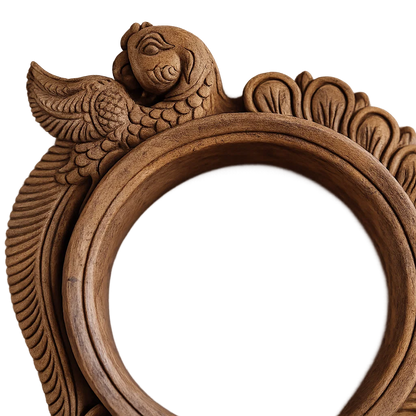 Pratibimba Mandala Wooden Mirror Frame - Hand Carved in Poola Wood - Madhavamala, Andhra Pradesh