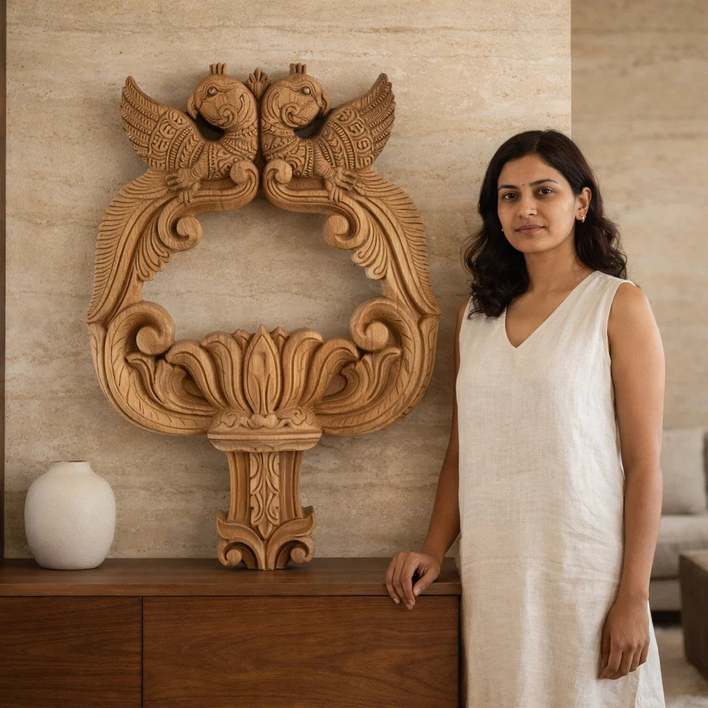 Dwi-Suka Pratibimba Frame - Hand Carved in Poola Wood from Madhavamala, Andhra Pradesh