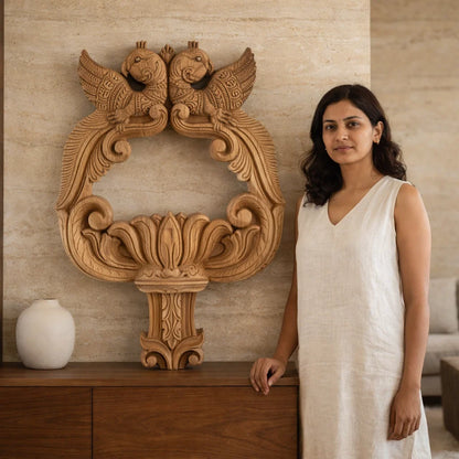 Dwi-Suka Pratibimba Frame - Hand Carved in Poola Wood from Madhavamala, Andhra Pradesh