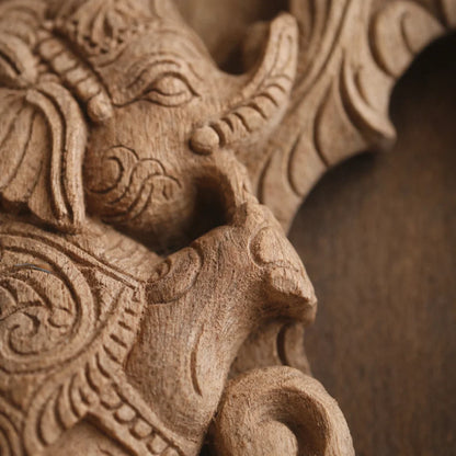 Gaja Dvara Wooden Mirror Frame-  Hand Carved in Poola Wood from Madhavamala, Andhra Pradesh