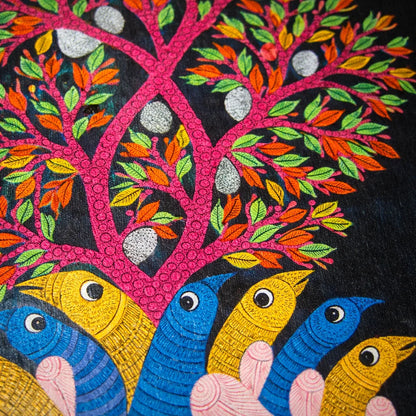 Tree of Life with Birds — Hand Painted Gond Art from Madhya Pradesh