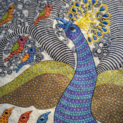 Peacock Tree — Hand Painted Gond Art Painting from Madhya Pradesh