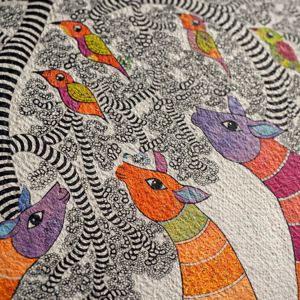 Forest Deer Gathering — Hand Painted Gond Art from Madhya Pradesh