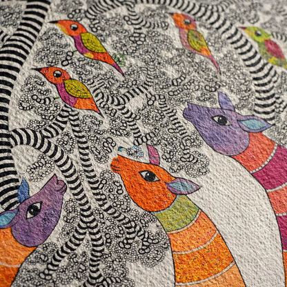 Forest Deer Gathering — Hand Painted Gond Art from Madhya Pradesh