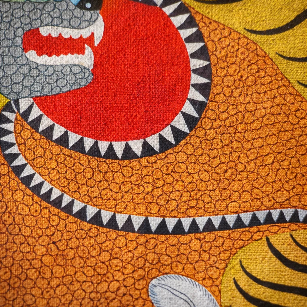 Twin Tigers in Motion — Hand Painted Gond Art from Madhya Pradesh