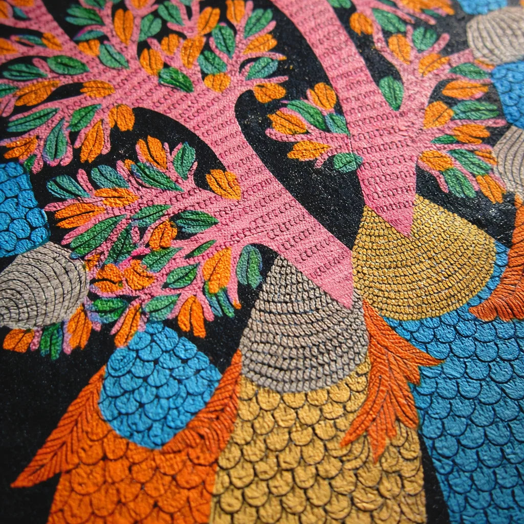 Fish Beneath the Forest Tree — Hand Painted Gond Art from Madhya Pradesh