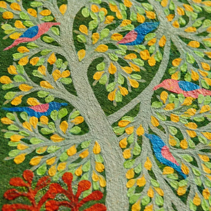 Birds Beneath the Forest Tree — Hand Painted Gond Art from Madhya Pradesh